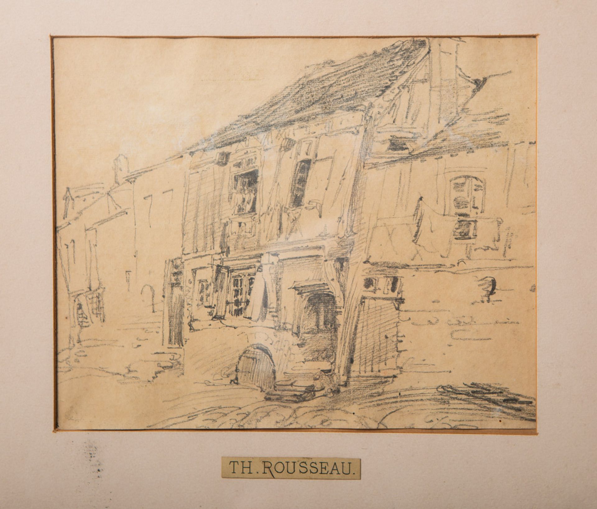 Rousseau, Theodore (1812 - 1867), Straßenansicht mit alten Häuserfassaden