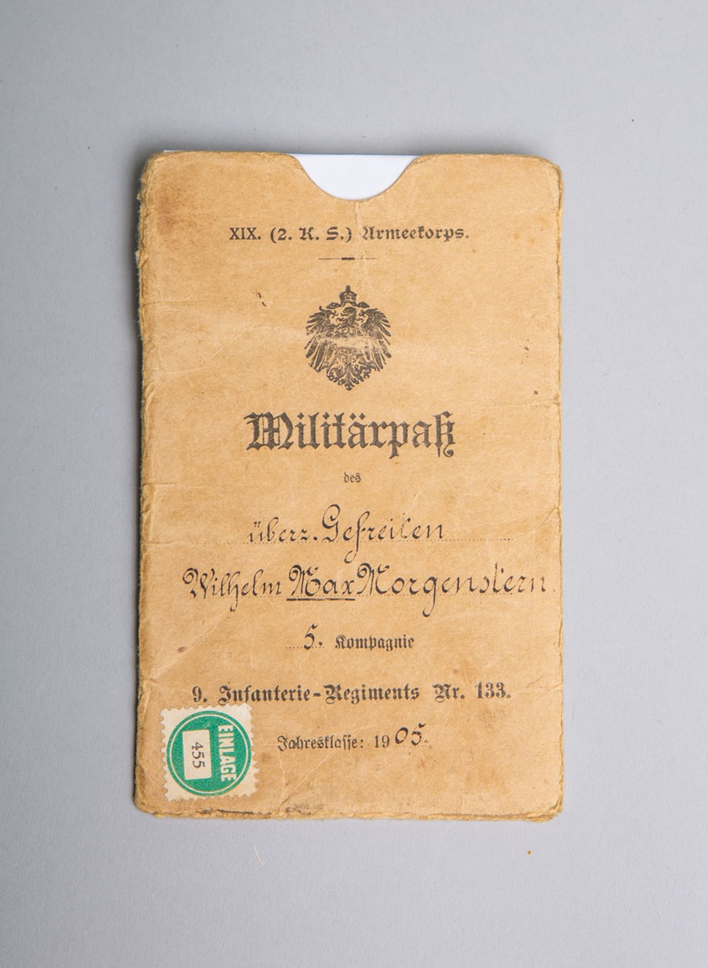 Militärpaß-Schuber des Gefreiten "Wilhelm Max Morgenstern"