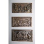 3-teiliges Set von Bronzereliefs, Nachgüsse d. Bernwardstür (1015) d. Hildesheimer Doms