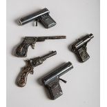 5-teiliges Konvolut alter Blechspielzeugpistolen