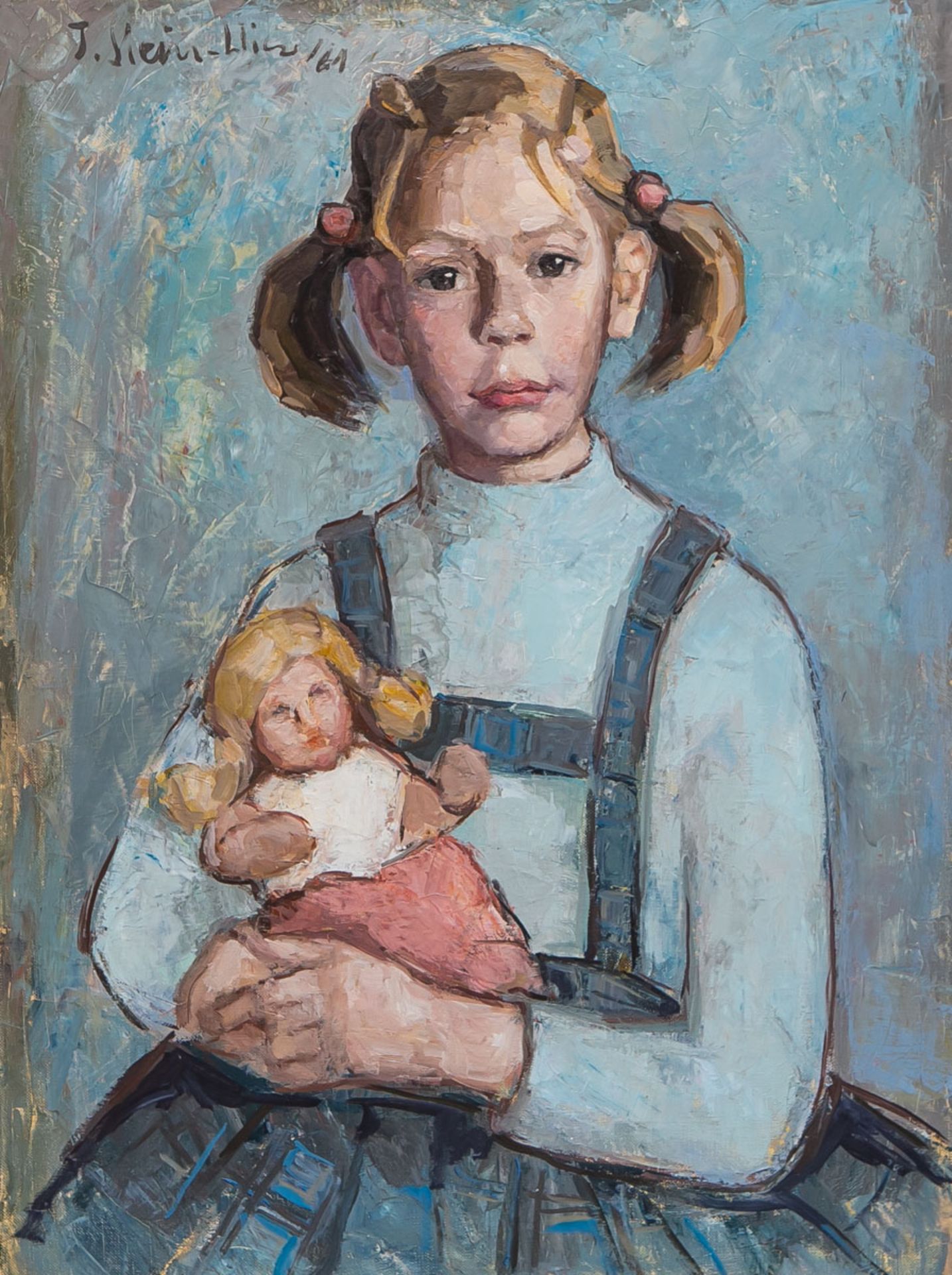 Stein-Wiese, Ida (1910-1966), Mädchen mit Zöpfen und Teddybär (1961)