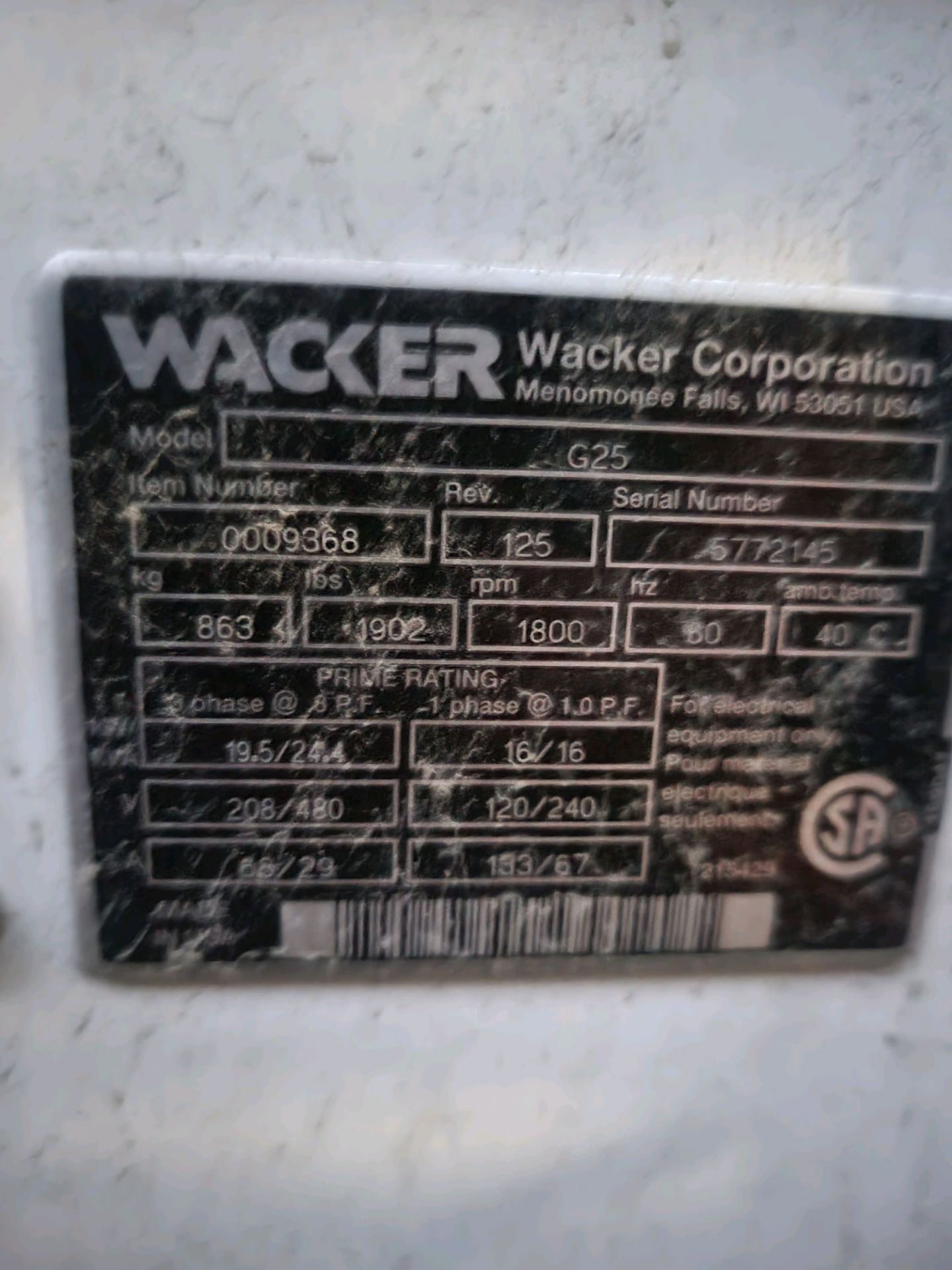 Wacker G25 Generator - 20kw Quiet- 480 leg of generator needs repair - Image 5 of 5
