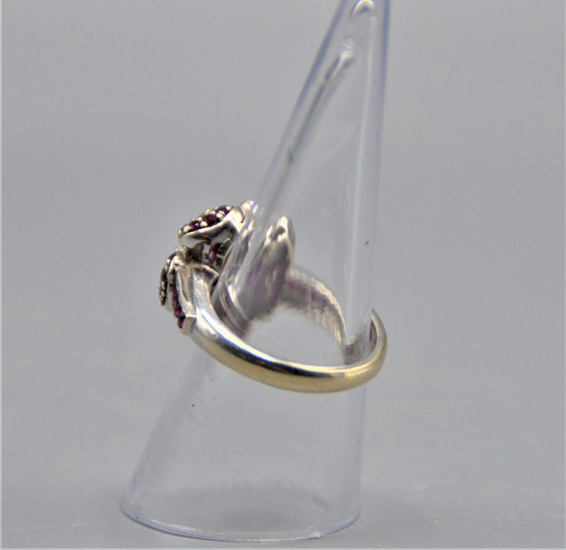 Rubin Diamant Ring 585 Weißgold Arrangement Blütenform 56 Rubine 16 Diamanten Ø 17 mm   6 g - Bild 3 aus 3