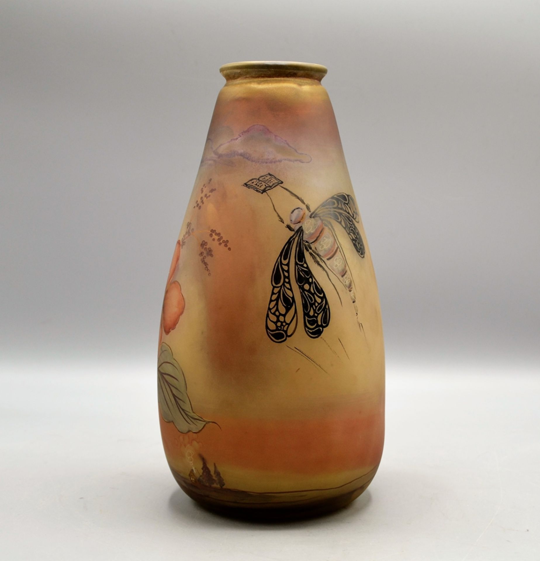 Eisch Glashütte Vase 1986, signiert u. datiert im Abriss "Eisch 86 S.S.", handbemalt mit Blumen (ei - Bild 2 aus 5