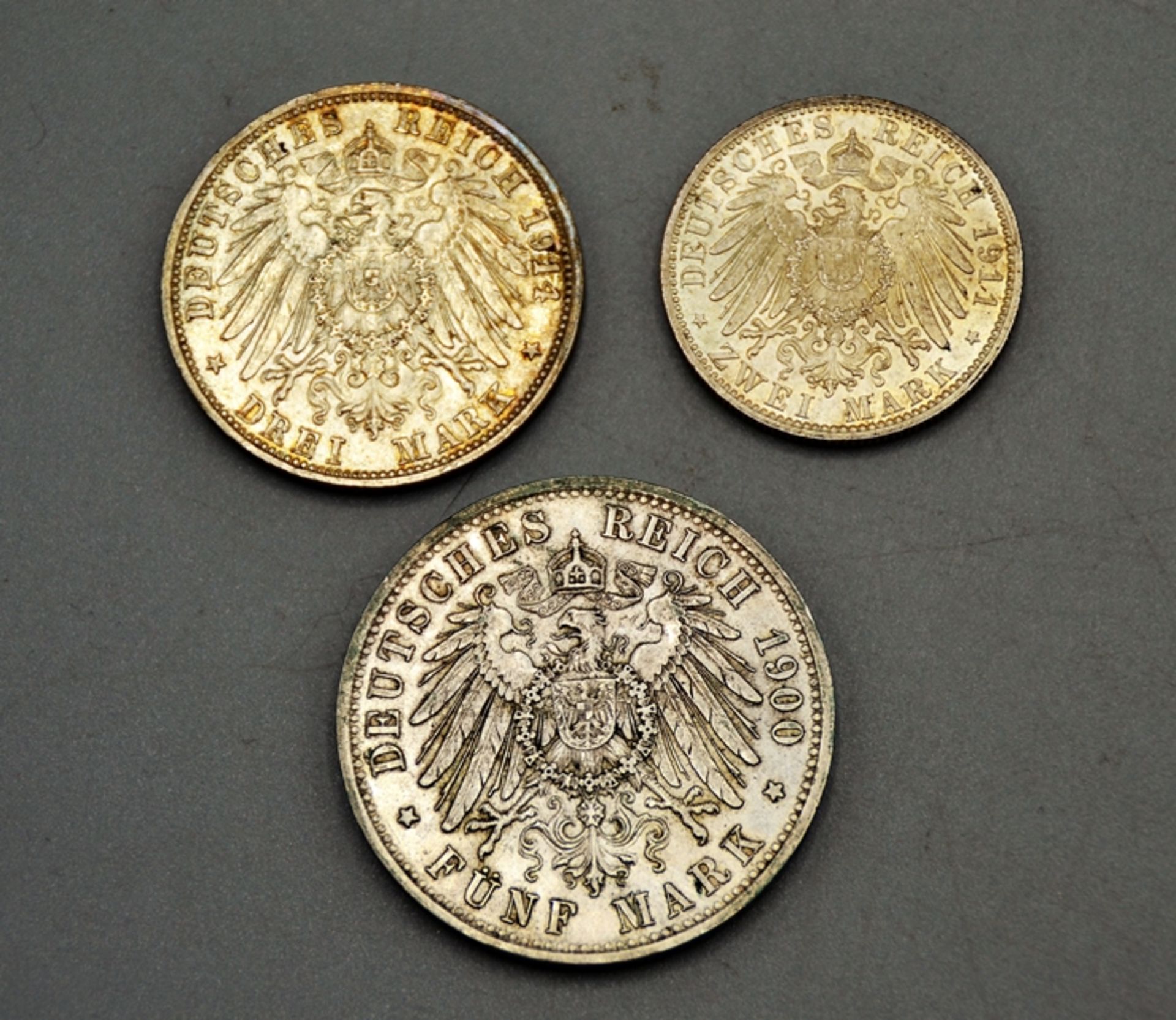 Konvolut Reichsmark Deutsches Reich Bayern darunter 5 Mark 1900 D Otto Bayern, 3 Mark 1914 D Ludwig - Image 2 of 2