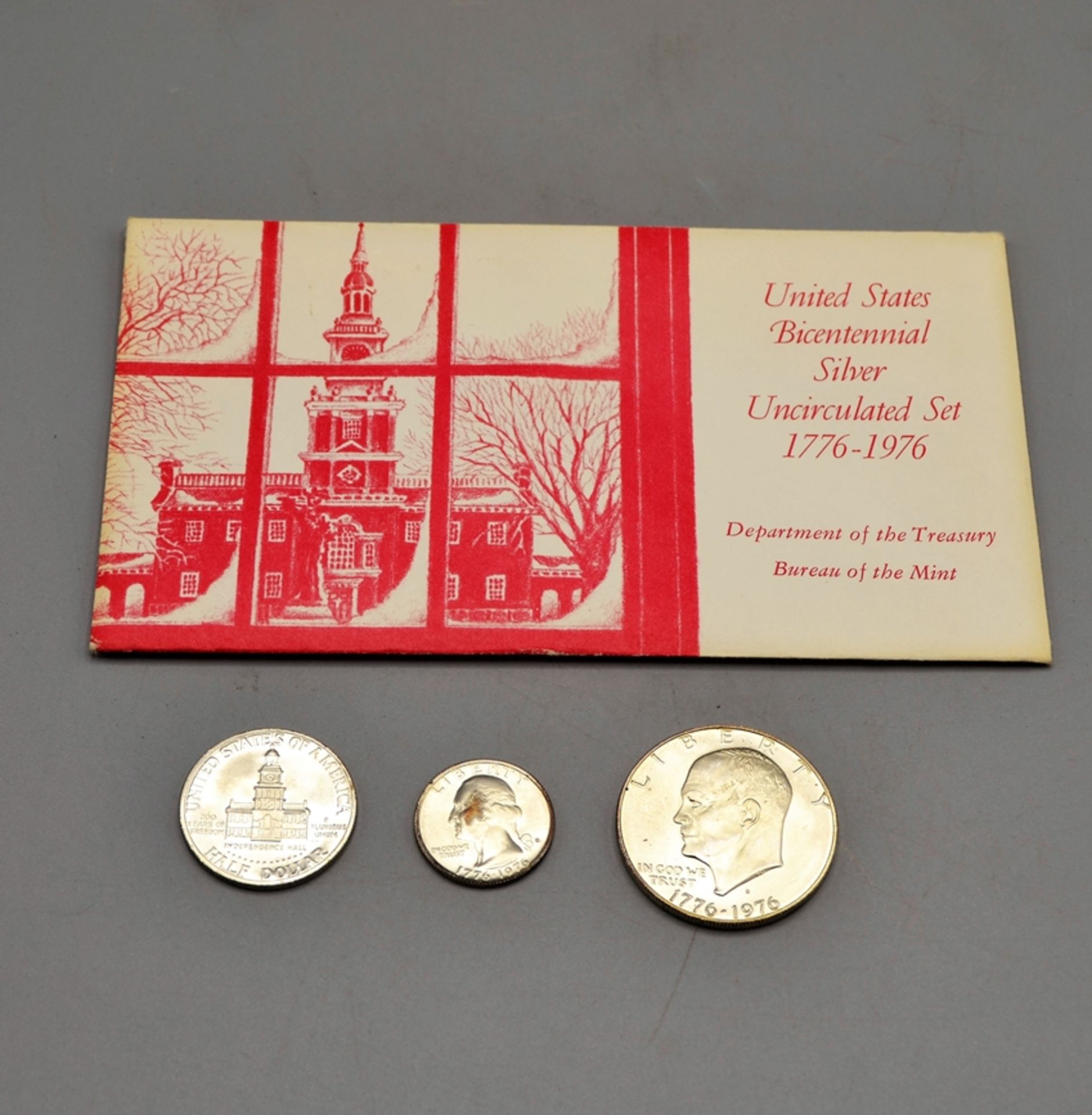 United States Bicentennial Silver Uncirculated Set 1776-1976, darunter 1 Dollar 1976 S Eisenhower, 