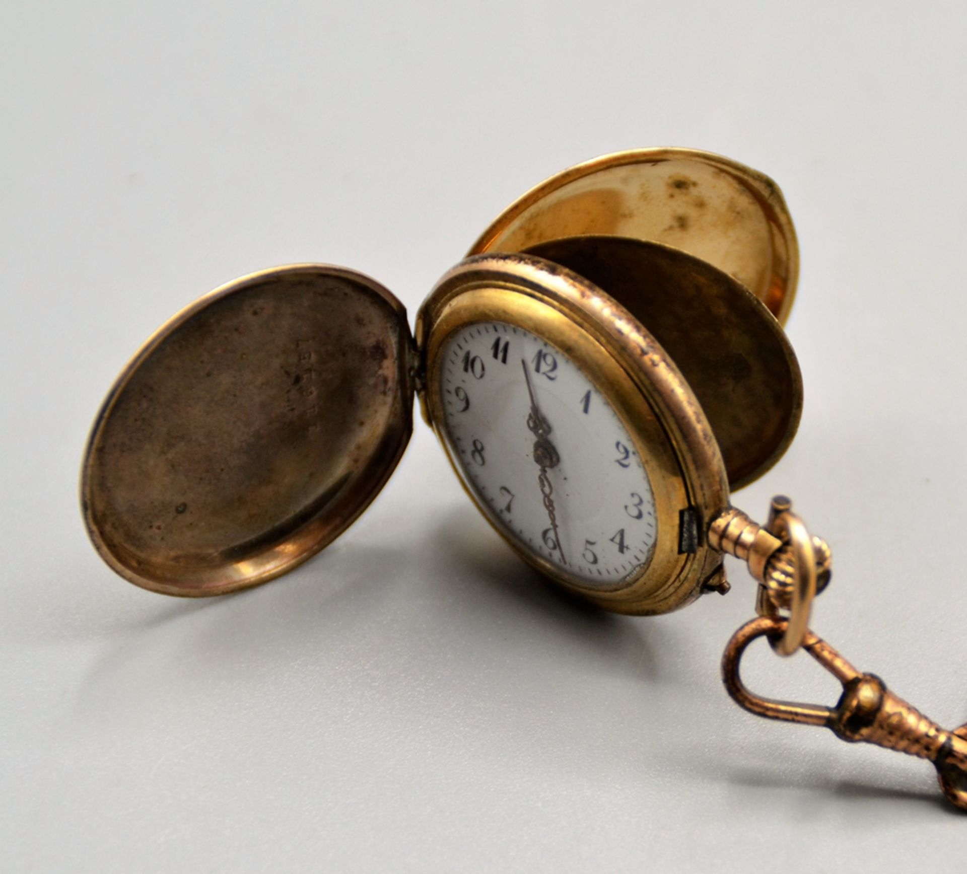 Chatelaine Uhrenkette mit geflochtenem Echthaar u. Drusus Damentaschenuhr um 1900, geflochtene Echt - Bild 3 aus 5