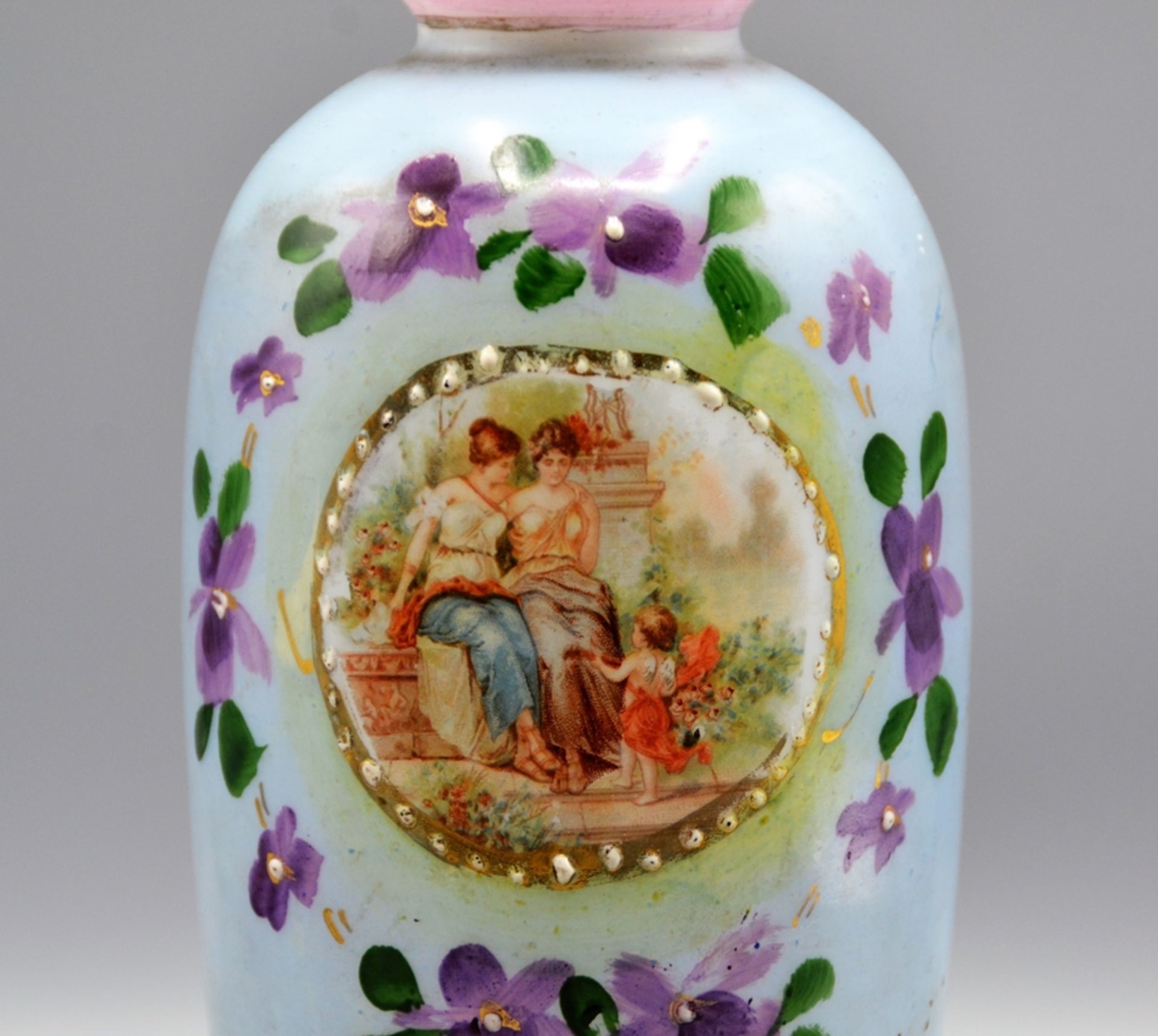 Milchglas Opalglas Vase um 1900, florale Malerei, ca. 21 cm - Bild 2 aus 3