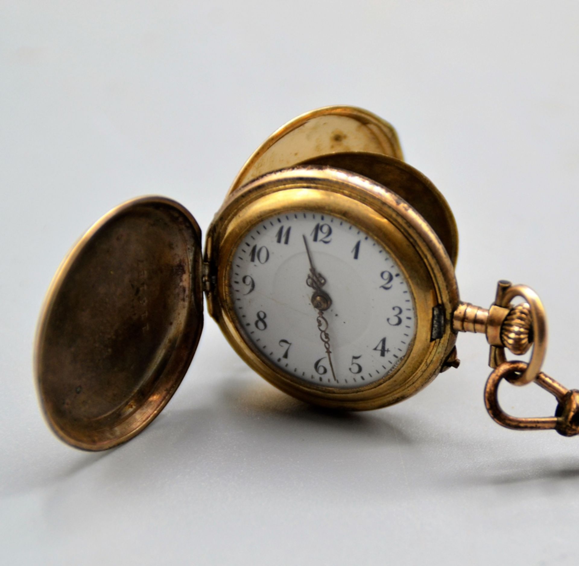 Chatelaine Uhrenkette mit geflochtenem Echthaar u. Drusus Damentaschenuhr um 1900, geflochtene Echt - Bild 4 aus 5