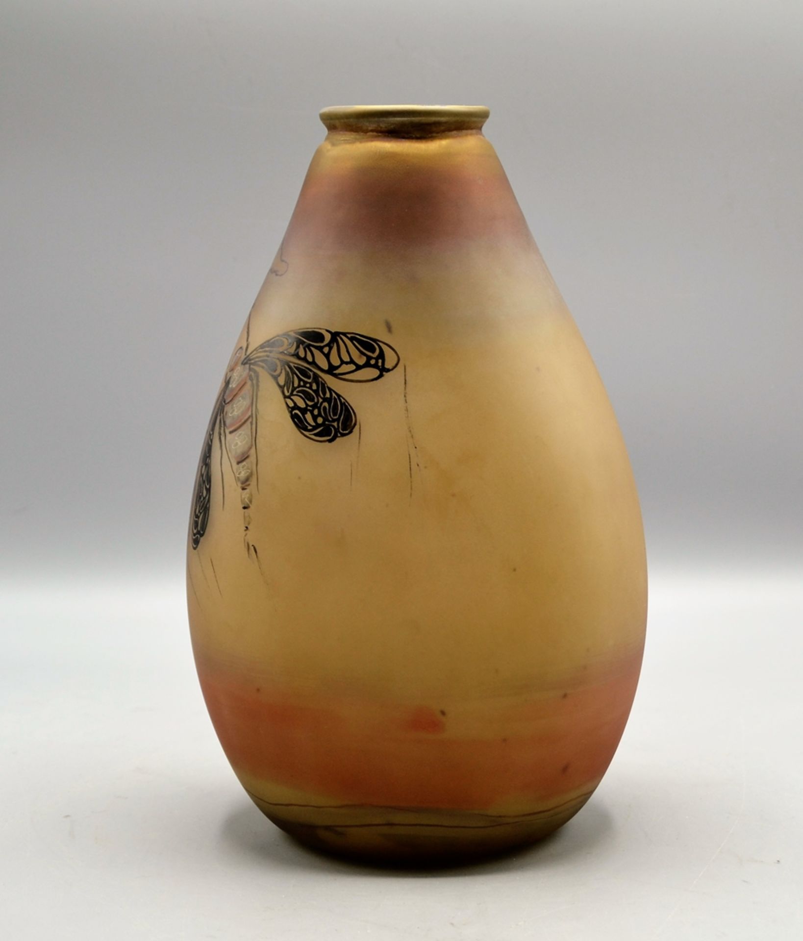 Eisch Glashütte Vase 1986, signiert u. datiert im Abriss "Eisch 86 S.S.", handbemalt mit Blumen (ei - Bild 3 aus 5