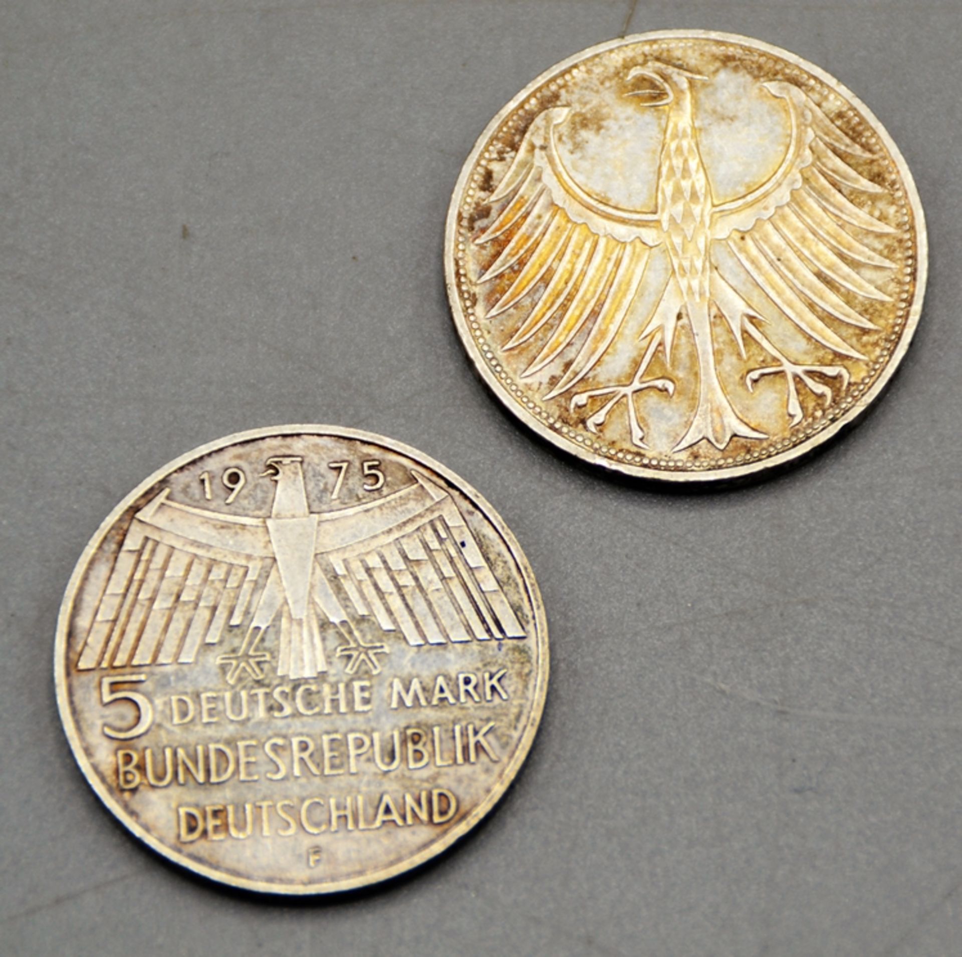 5 Mark 1966 G u. 5 Mark 1975 F Silber Münzen - Bild 2 aus 2