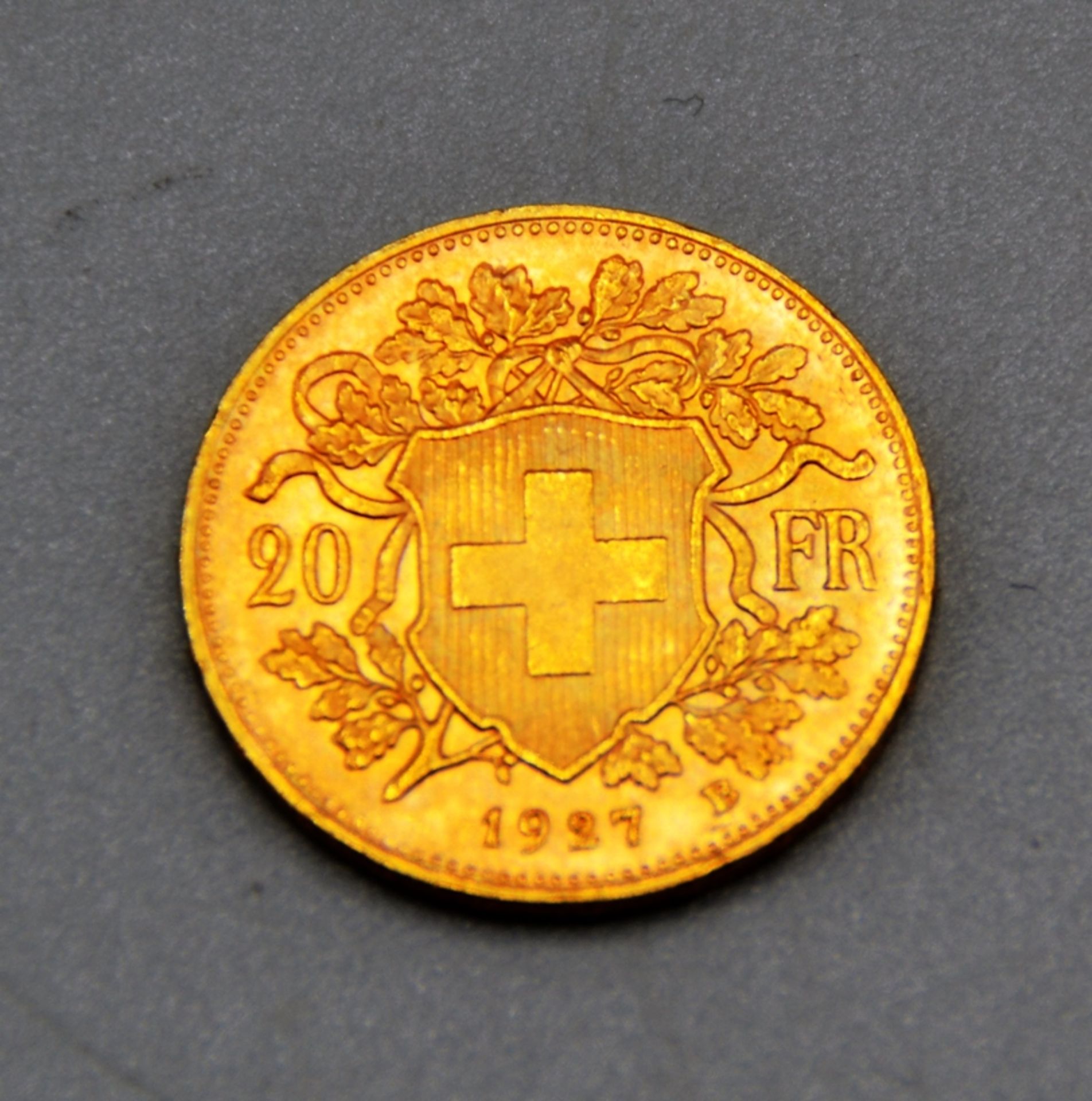 20 Vreneli 1927 E Schweiz Goldmünze 900er Gold, mit Zertifikat - Bild 2 aus 2