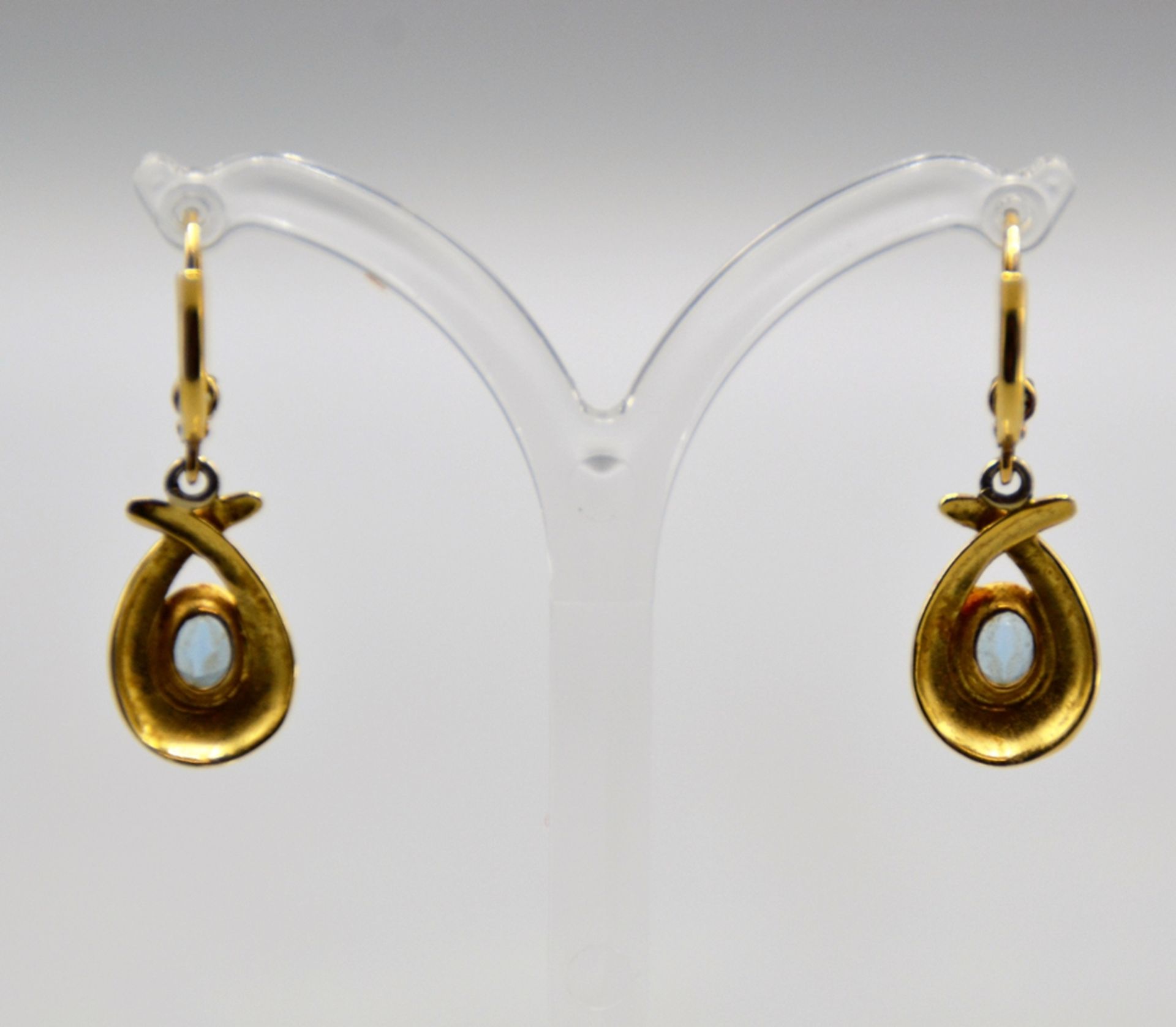 Ohrringe mit blauen Topas 750 Gold, ca. 2,5 cm, 4,6 g - Bild 4 aus 4