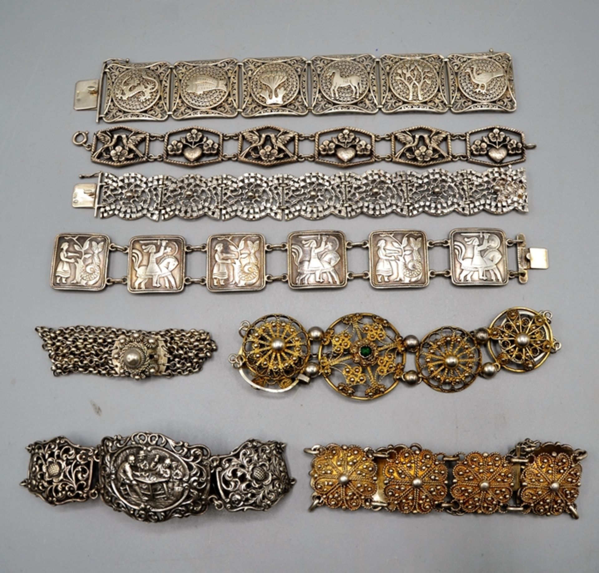 Armbänder Silberarmbänder Trachtenschmuck überw. Silber 8 St., 7 davon Silber gepunzt, zus. 257 g