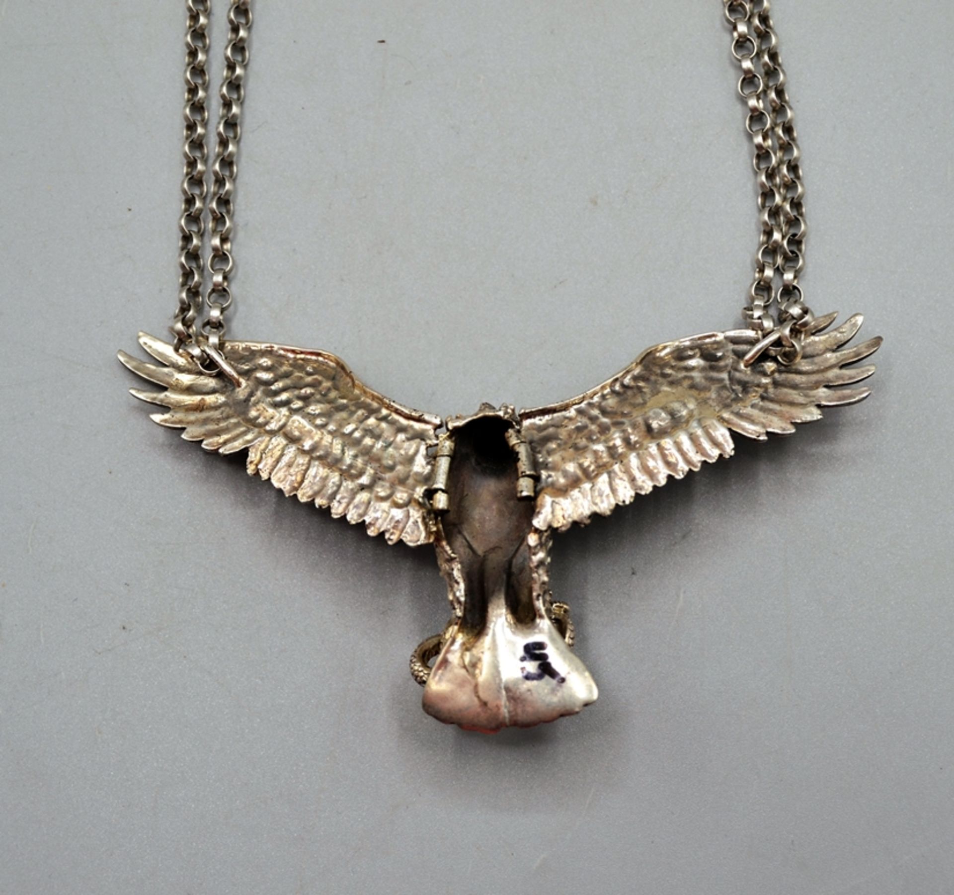 Adler m. Schlange Silber Collier bewegliche Flügel, 835 Silber, wunderschöner großer Silber Adler m - Bild 4 aus 4