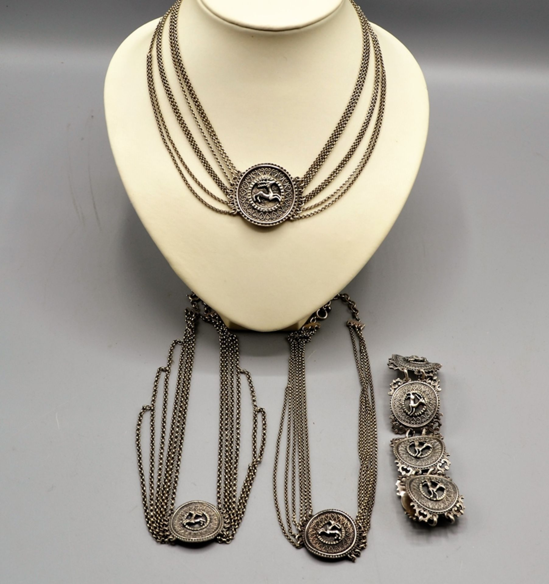 BAS Schmuckset Silber Kropfketten Armband, Motiv Hirsch, 3 Kropfketten, 1 Armband, Gesamtgewicht 92