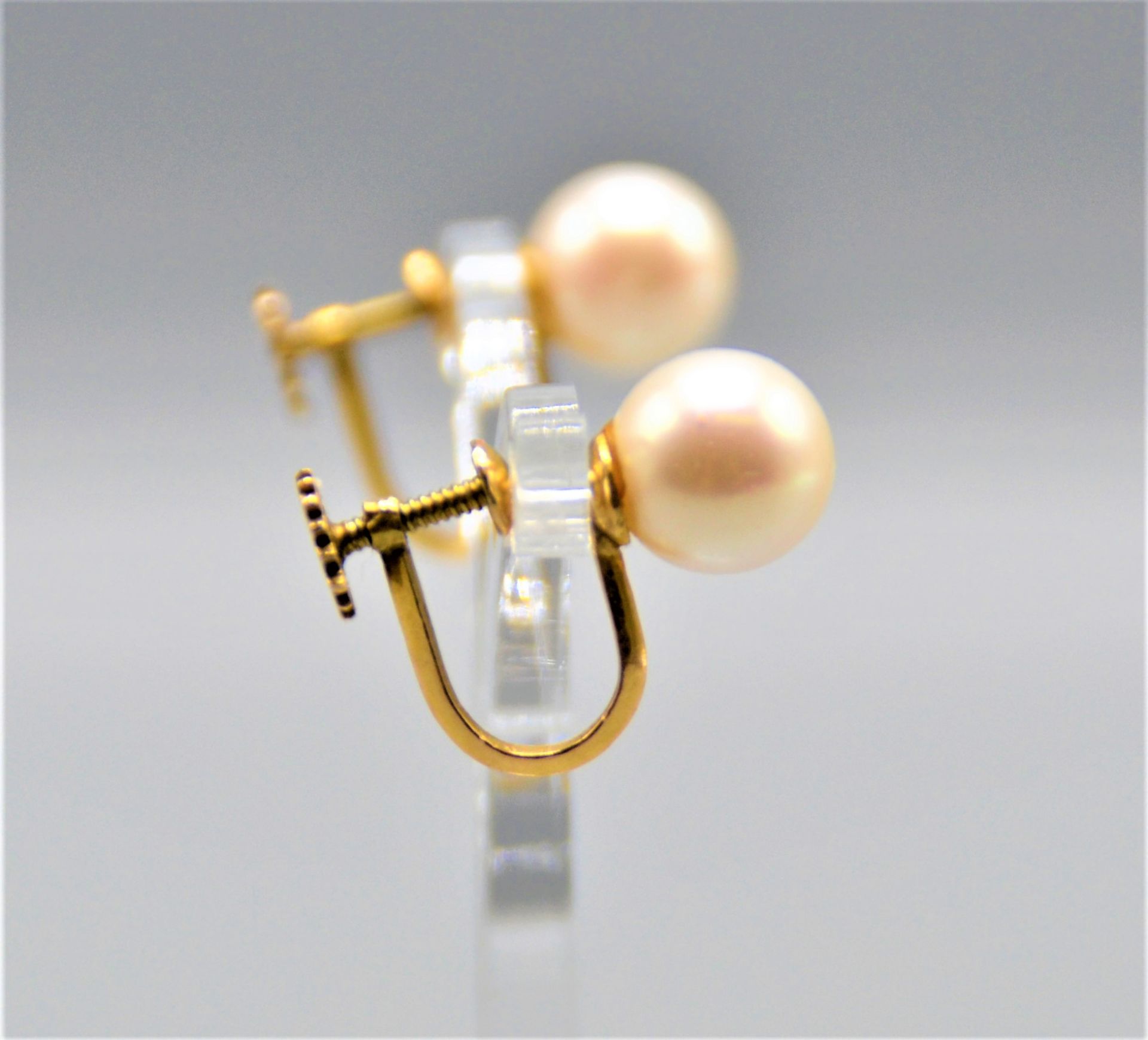Perlen Ohrringe Schraubverschluss 585 Gold, Perlen Ø ca. 8,2 mm, 3 g - Image 2 of 3