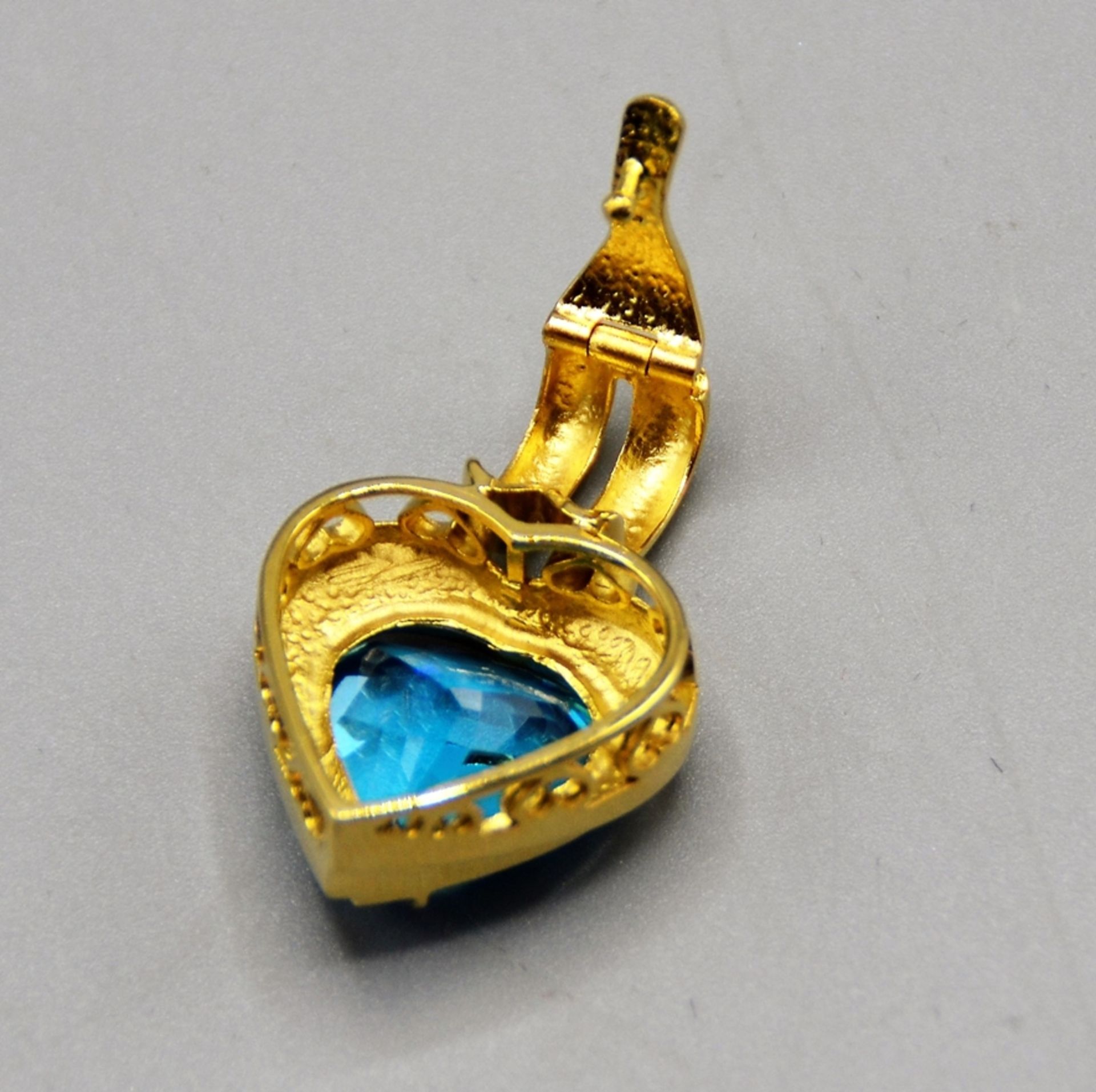 Herz Anhänger blauer Topas 585 Gold, ca. 3,3 x 2,1 cm, Öse mit Clipverschluss, blaues Topas Herz fa - Image 4 of 4