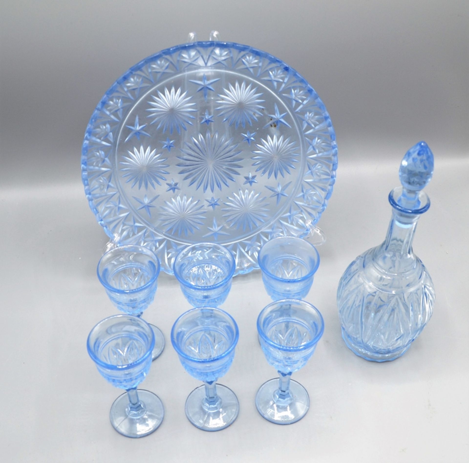 Schnaps Likör Set blaues Glas, Karaffe, 6 Gläser, Tablett - Bild 2 aus 2