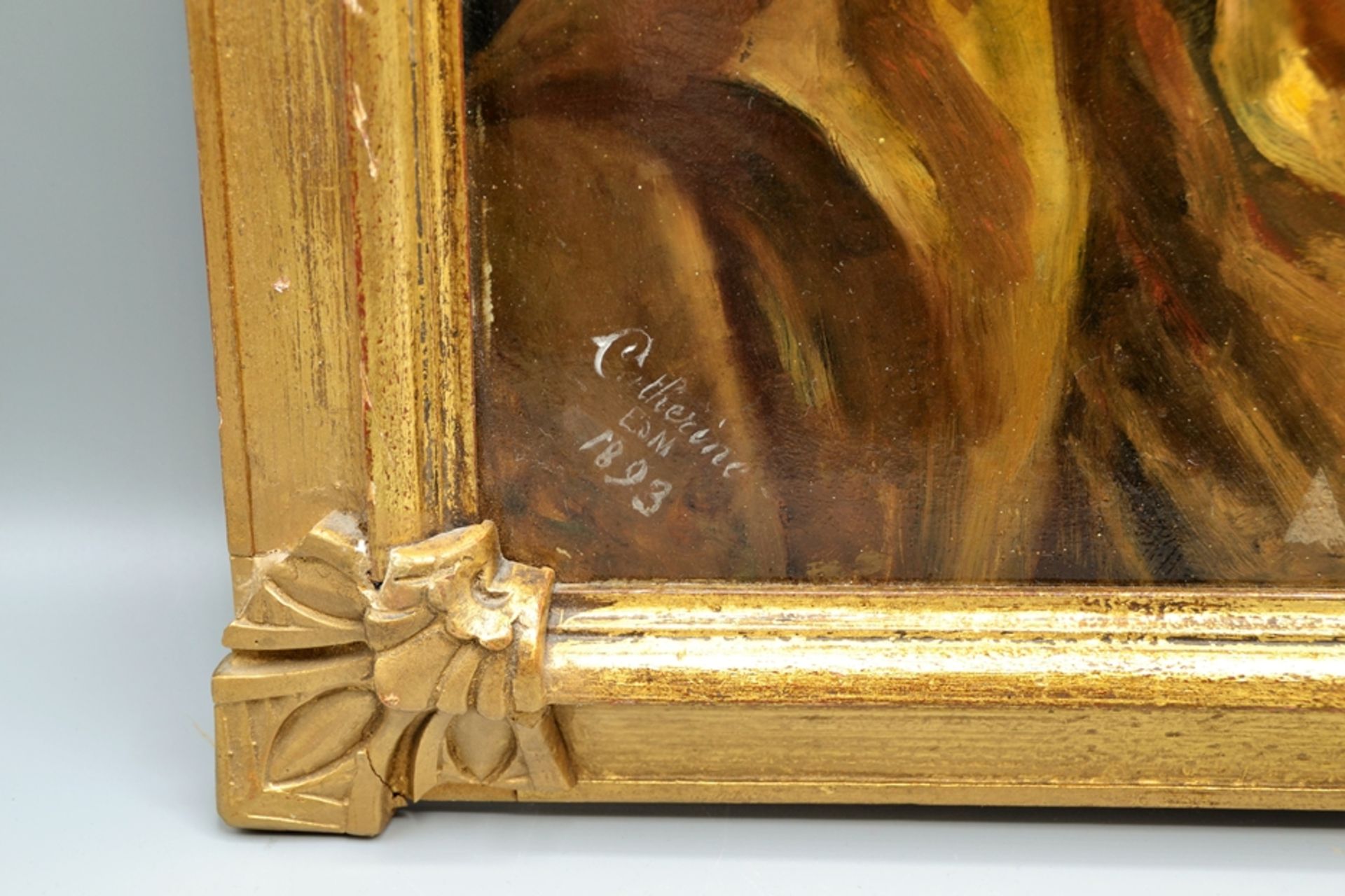 Ölgemälde signiert Catherine ESM 1893, Öl auf Platte, ca. 51 x 44 cm (mit Rahmen) - Bild 2 aus 2