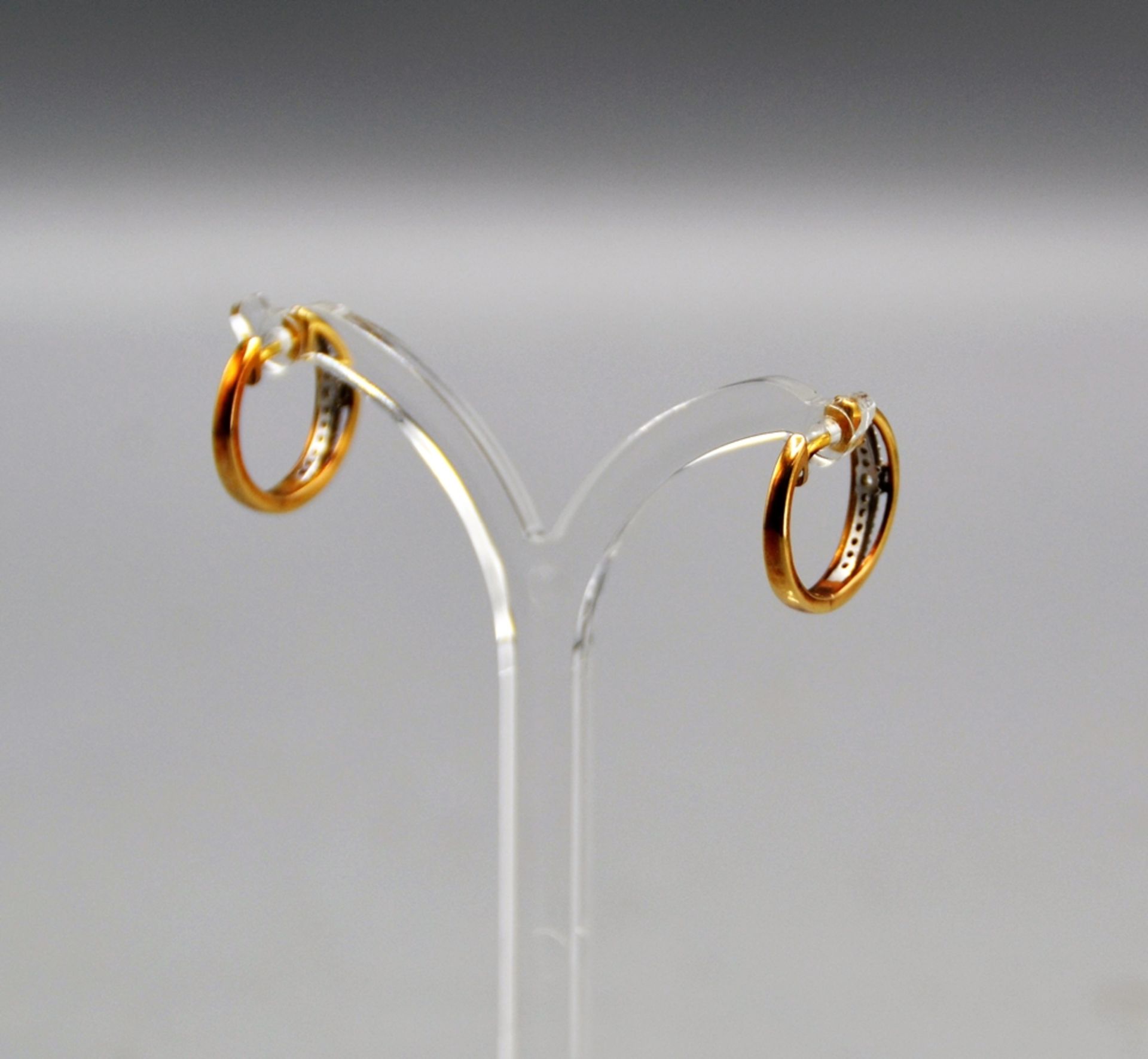 Ohrringe Kreolen 585 Gold mit weißen Glassteinen, Ø ca. 16 mm 3 g - Image 2 of 2