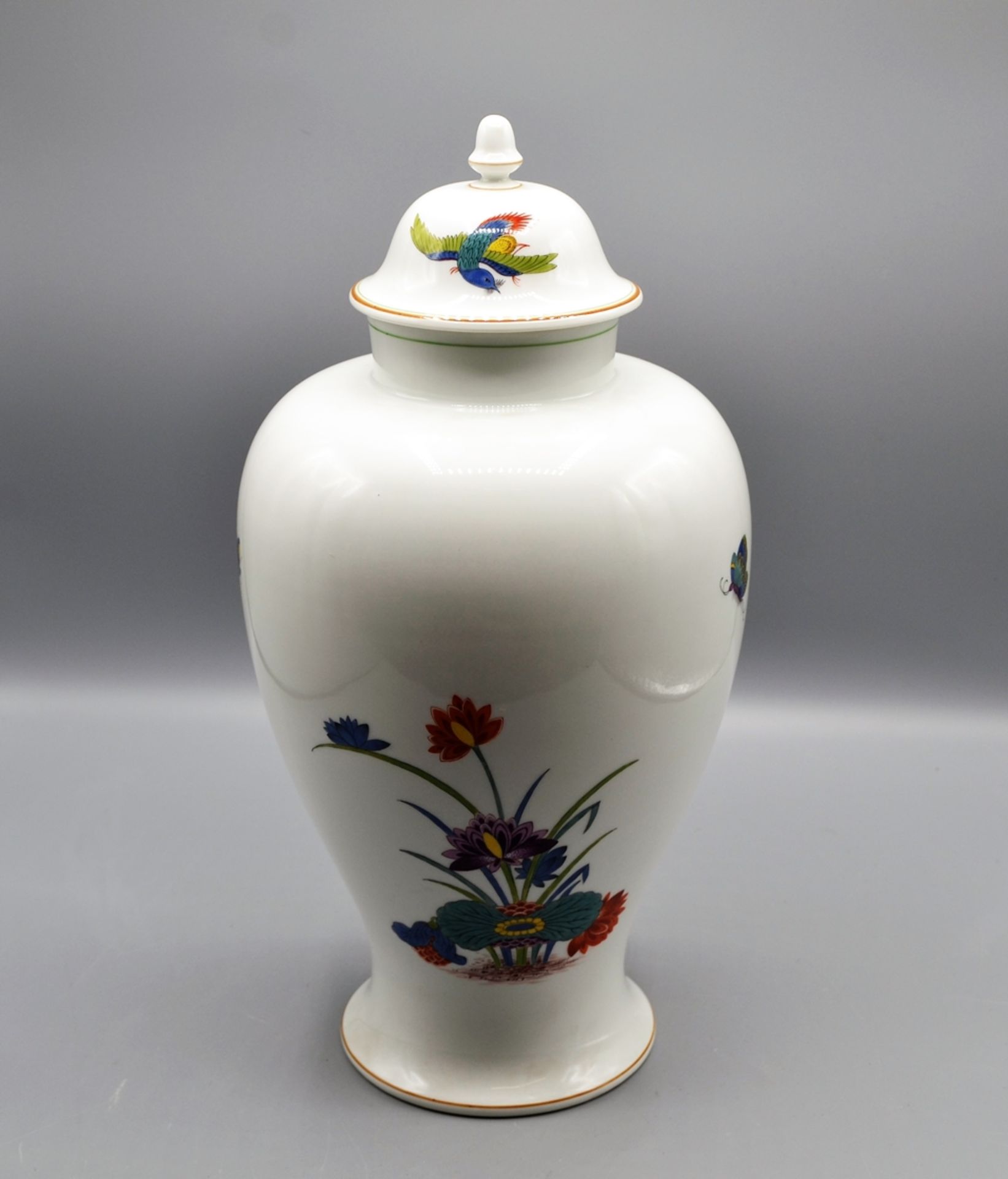 Meissen Deckelvase Indisch Blumen Insekten Dekor Modell Nr. H 108, 1. Wahl, ca. 36 cm - Bild 2 aus 3