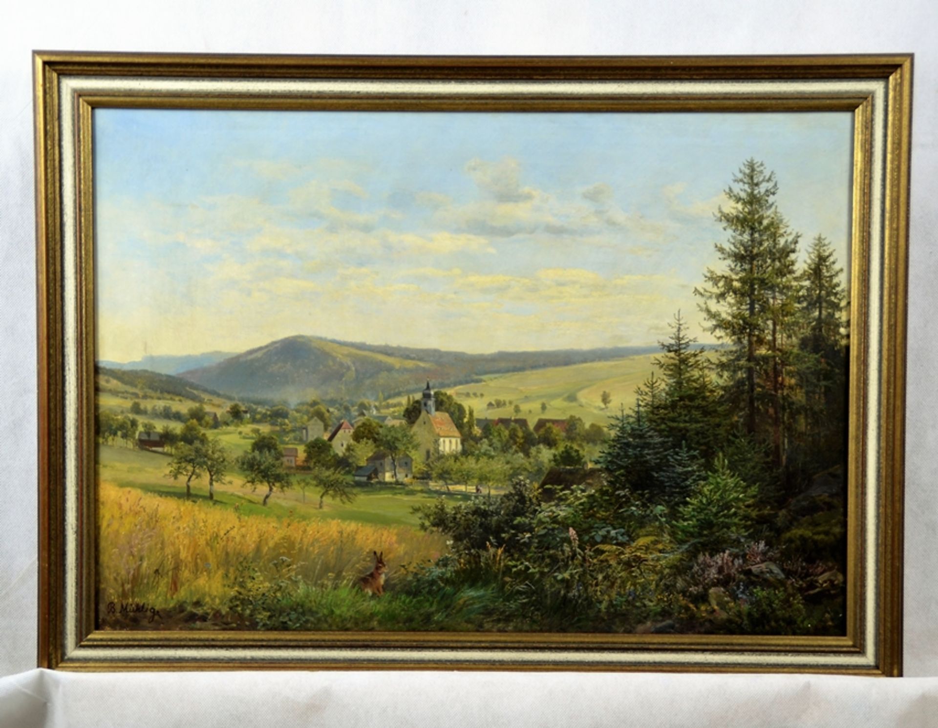 Bernhard Mühlig (1829 Eibenstock - 1910 Dresden) Ansicht Markersbach, Öl auf Leinwand, li. u. signi