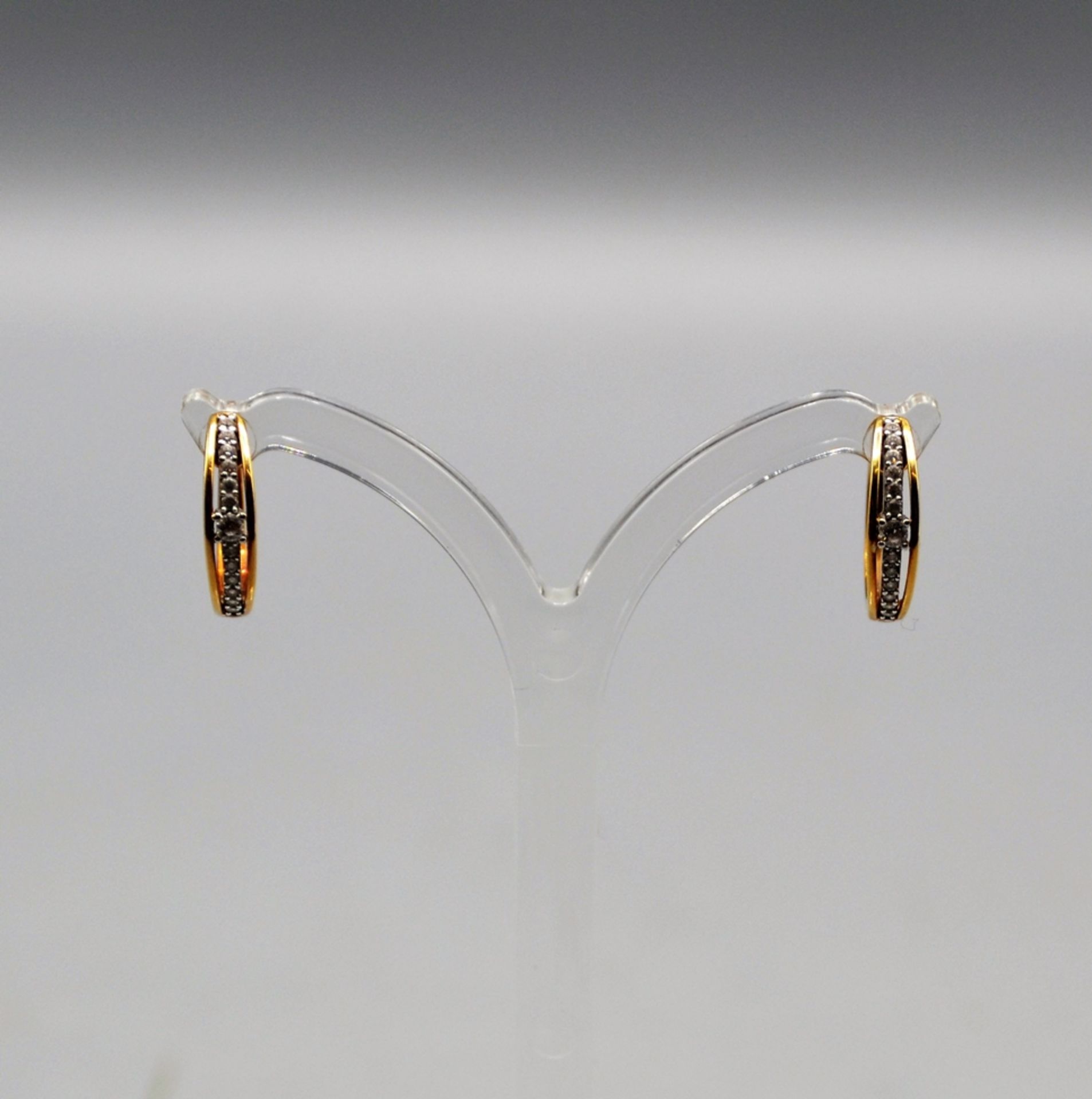 Ohrringe Kreolen 585 Gold mit weißen Glassteinen, Ø ca. 16 mm 3 g