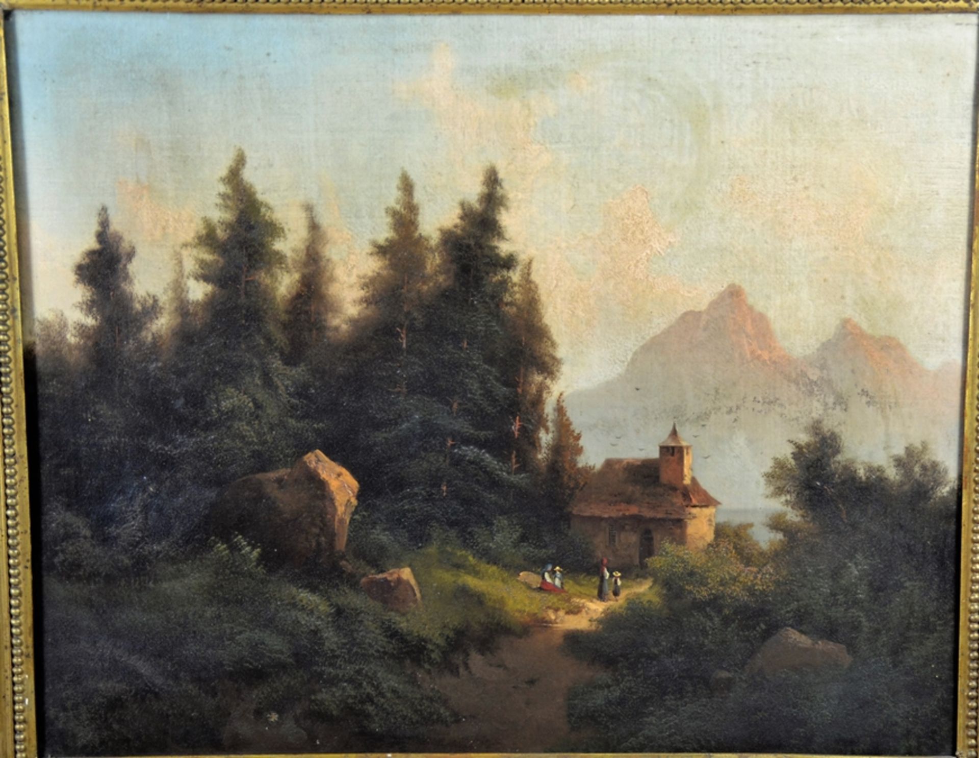 Gebirgslandschaft Ölgemälde um 1860, rückseitig schwer lesbare Ortsbezeichnung, Öl auf Leinwand, ca - Image 2 of 5