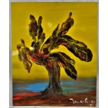 Jelinek Harry ( 1905 Tschechien - 1986 Guarene / Italien, Gemälde ,,BAUM", Mixtur auf Holzspanplatt