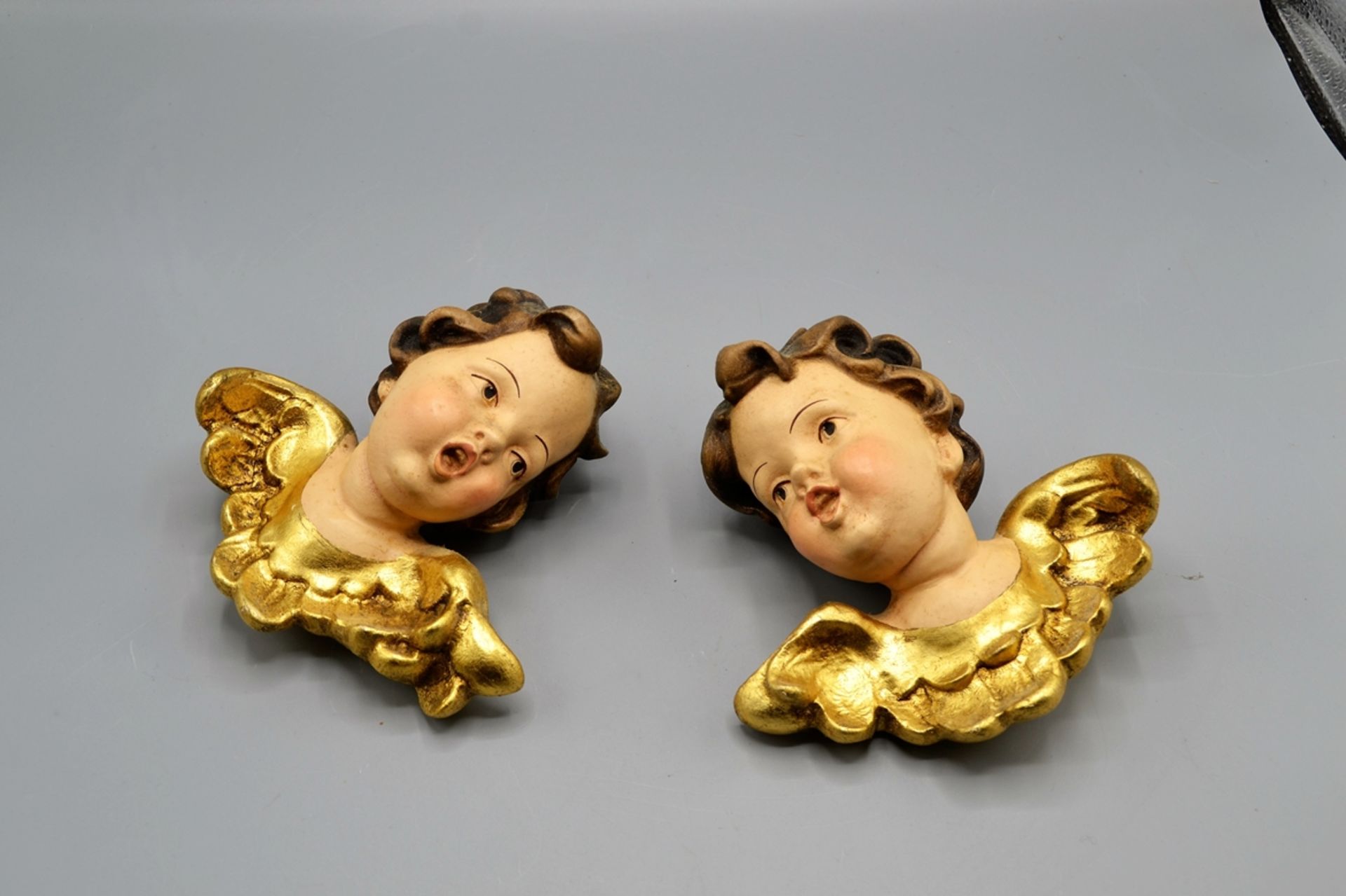 Paar Putti Köpfe Wandengel Schnitzfiguren ca. 15 cm