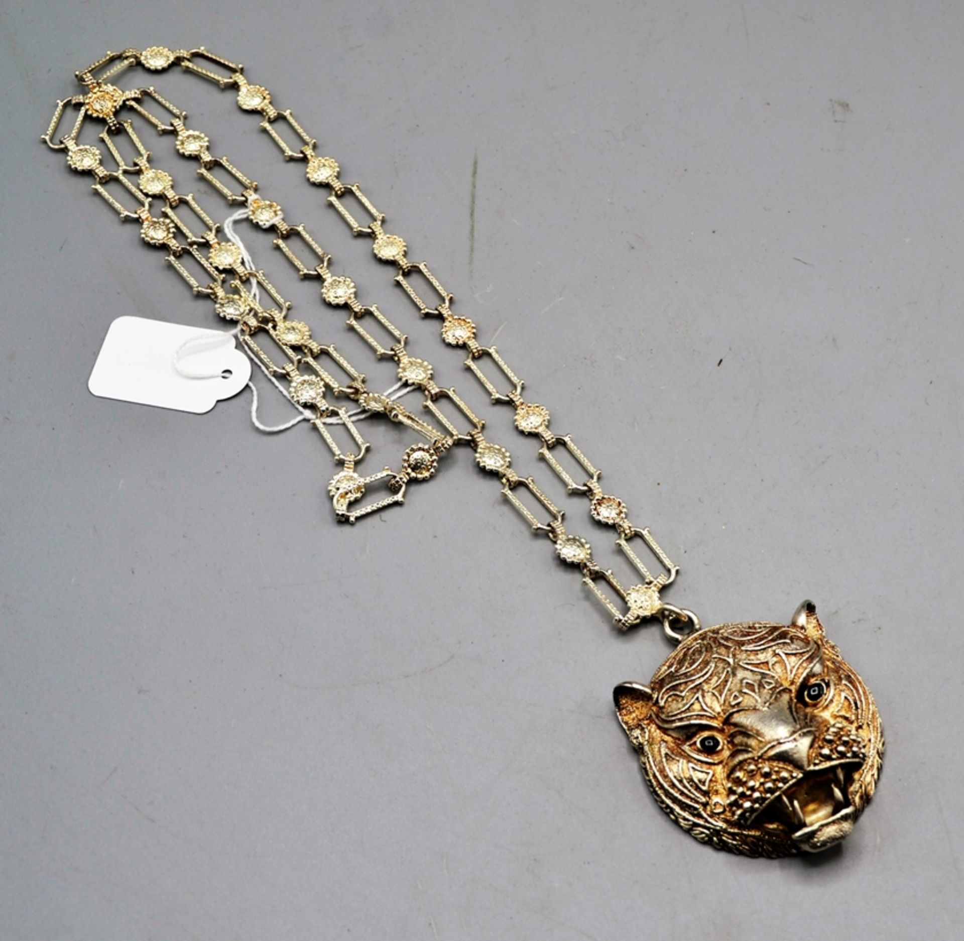 Leoparden Kopf Silber 925 Anhänger mit Kette, Anhänger Ø ca. 5,5 cm Öse mit 925 gepunzt, Kette evtl