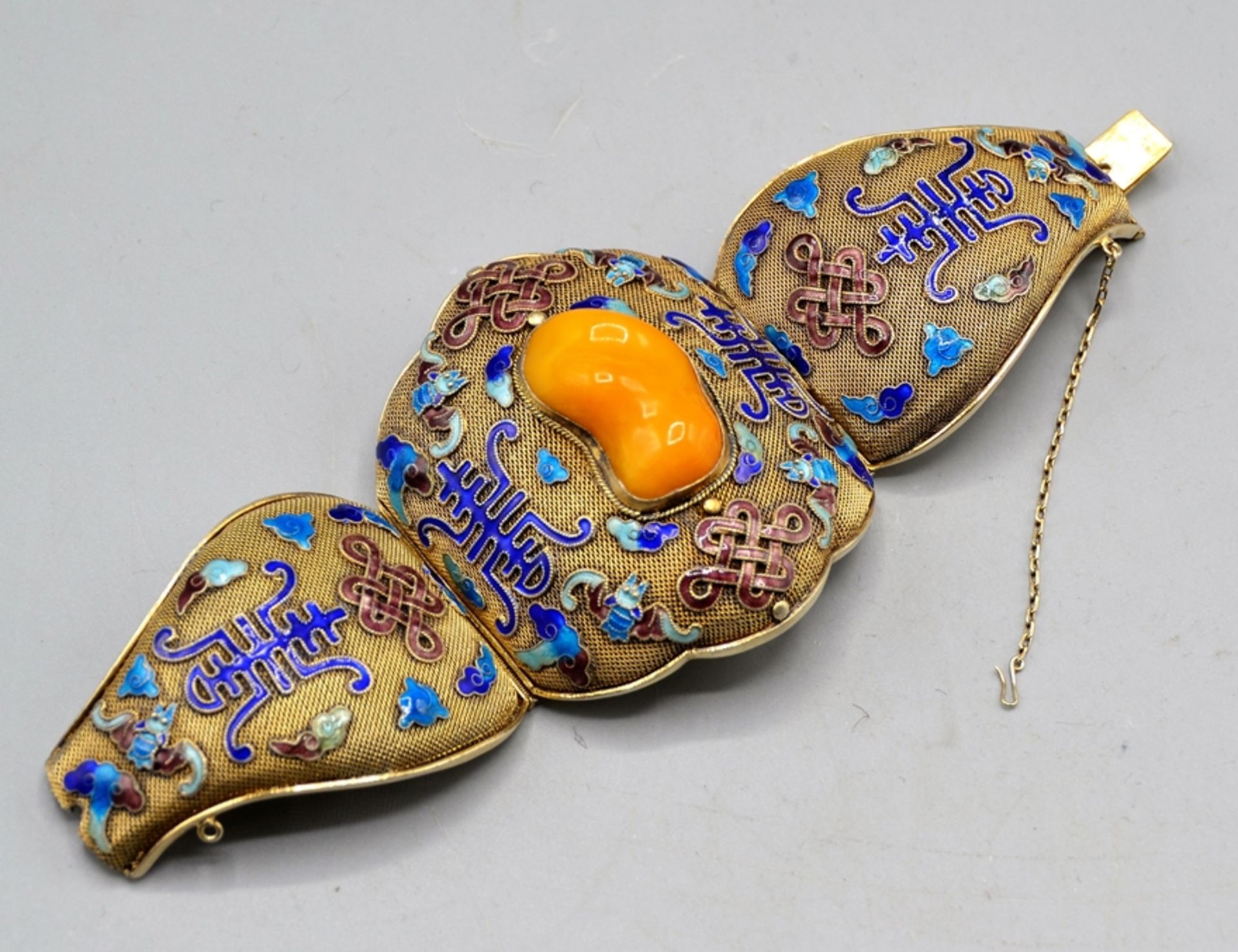 China Armband emailliert vergoldet Butterscotch Bernstein Filigran Silberschmuck, wunderschönes Sil