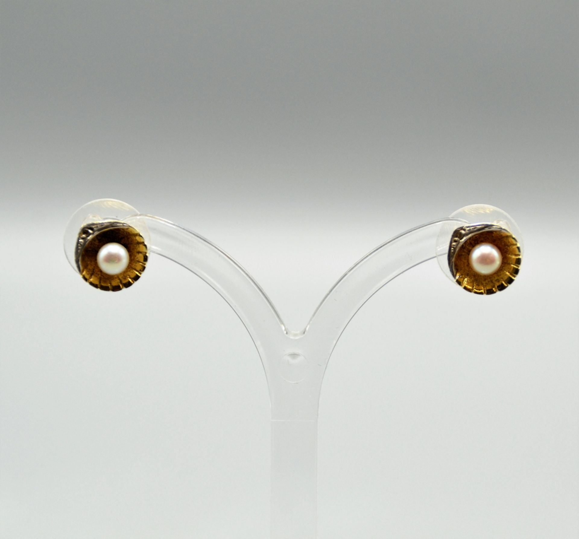 Muschel Perlen Ohrstecker 585 Gold, Ø ca. 9,8 mm, Verschlüsse unedel, 2,2 g (ohne Verschlüsse)