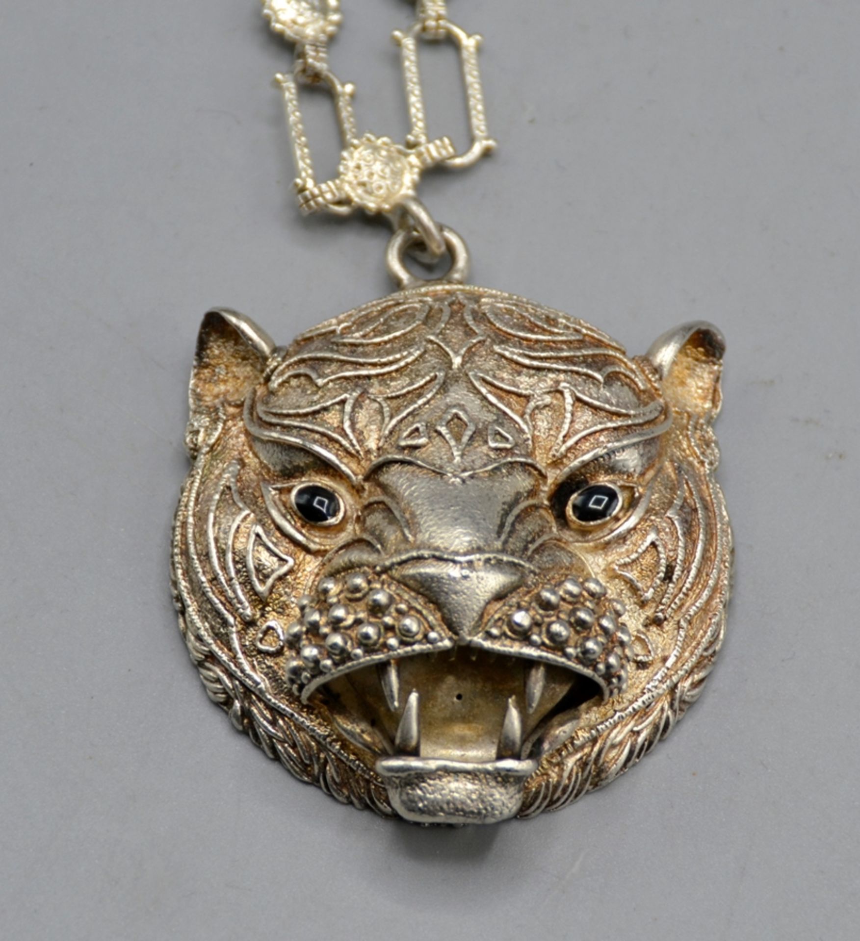 Leoparden Kopf Silber 925 Anhänger mit Kette, Anhänger Ø ca. 5,5 cm Öse mit 925 gepunzt, Kette evtl - Bild 2 aus 3