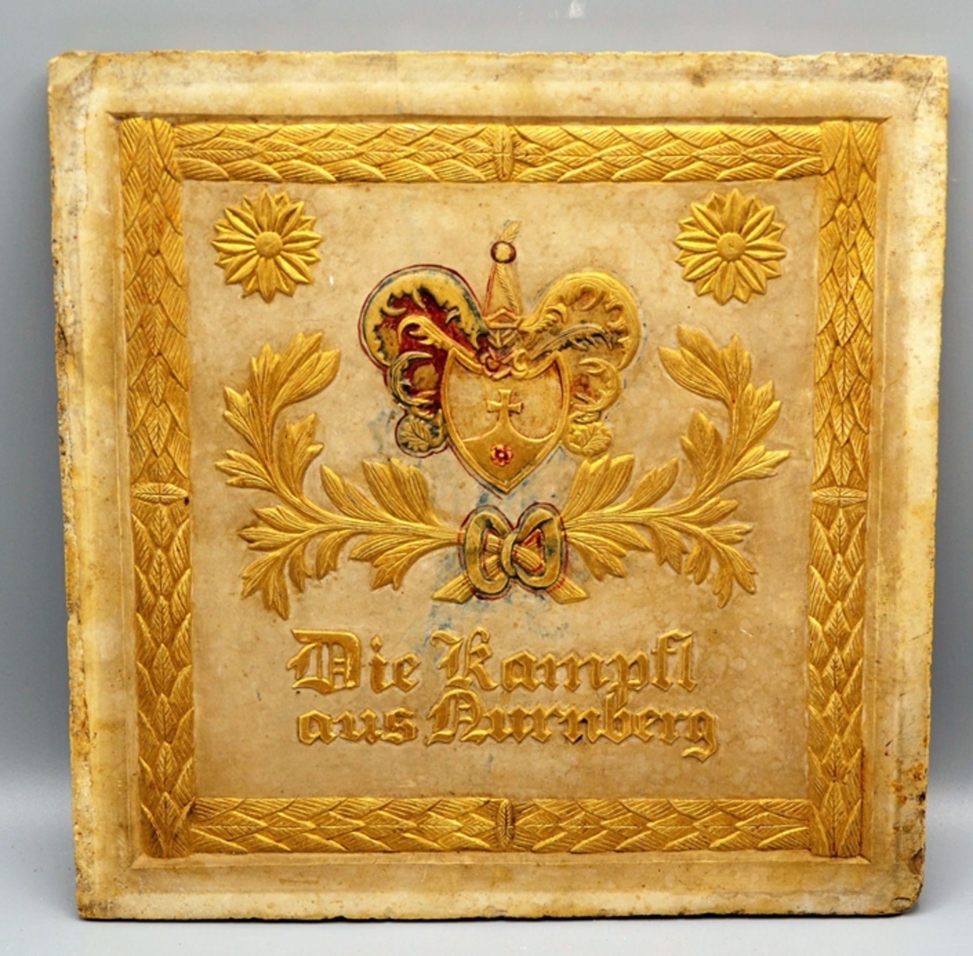 Solnhofer Platte Wappenstein Die Kampfl aus Nürnberg um 1800 ca. 29 x 29 cm