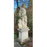 A MONUMENTAL ITALIAN LIMESTONE STATUE OF APOLLO, mounted on pedestal 8ft in height. **Collection