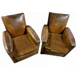 A PAIR OF LARGE TANNED LEATHER CLUB ARMCHAIRS (2) 76cm x 72cm x 60cm
