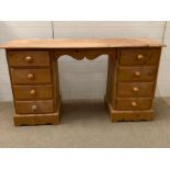 A pine dressing table or desk with stool (H77cm W137cm D43cm)