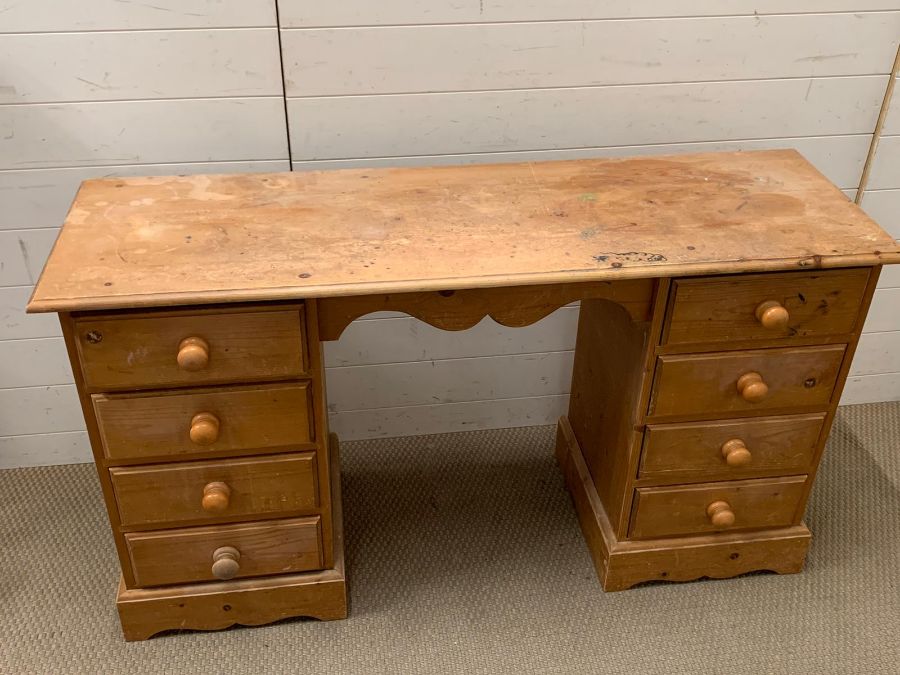 A pine dressing table or desk with stool (H77cm W137cm D43cm) - Image 2 of 5