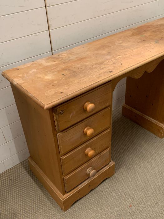 A pine dressing table or desk with stool (H77cm W137cm D43cm) - Image 4 of 5