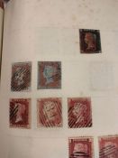 An album of stamps including a selection of Victorian penny reds and one penny black and other