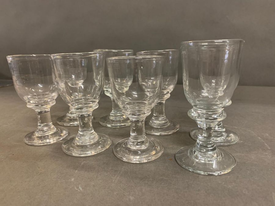 Eight heavy 19th century tall cup bowl goblets with collars various sizes - Image 2 of 6
