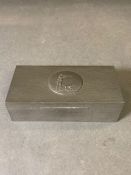 A J Dixon & Sons Pewter cigarette box with hunting theme decoration