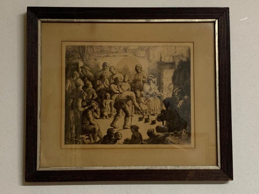 A print after a poem by Robert Burns, 'Great chieftain o' the pudding-race!', framed and glazed, (