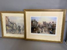 Two Edwardian theme special edition prints Wigan and a street scene by J.L. Chapman, framed and