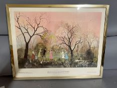A Helen Bradley print, "All on an April Evening", framed and glazed, 65cm x 51cm