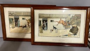 Two prints after Cecil Aldin, "Good morning squire Brown" & "Good morning Mrs Flanagan", framed