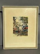 Market scene in Montmatre, a mixed media by Fernand Lamvilla (?) 30cm x 36cm
