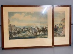 "La course" and "Fin de la course", a pair of racing prints after Carle Vernet, framed and glazed,